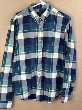 J. Crew Teal, Navy & White Plaid Button-Down Shirt - Men's